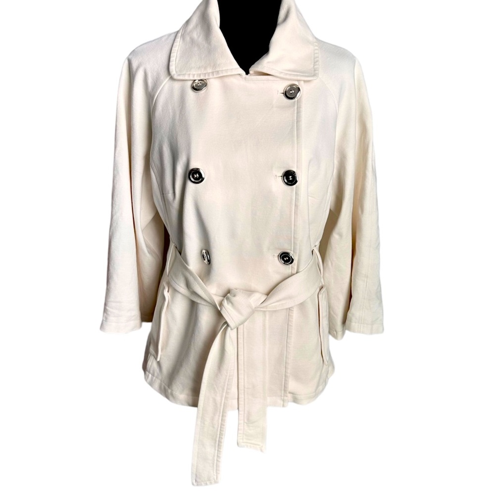 NWOT CHICO'S Retro Belted Ponte Jacket Sz 1 (Women's Sz 8-10) Ecru/Cream